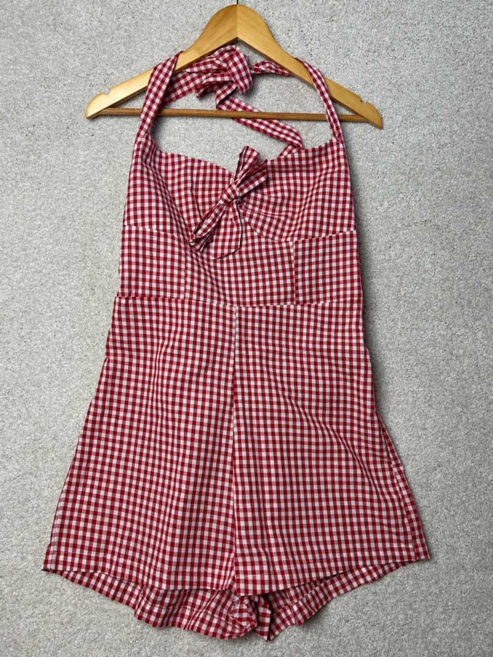 SHEIN MOD Women's Cute Plaid Halter Tied Jumpsuit,Casual Summer Outfits red - Picture 4 of 5